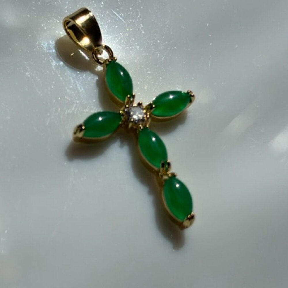 14K Gold-Filled Jade Cross Pendant